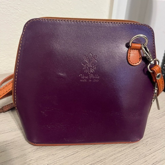 Vera Pelle Italian Purple and Orange Crossbody Bag - Picture 1 of 6